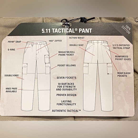 NEW 5.11 Tactical Pants, Men’s 36 Waist 30 Inseam, Khaki color - Picture 8 of 9
